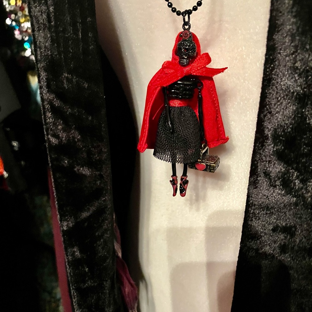 Betsey Johnson Red Riding Hood Skeleton Necklace